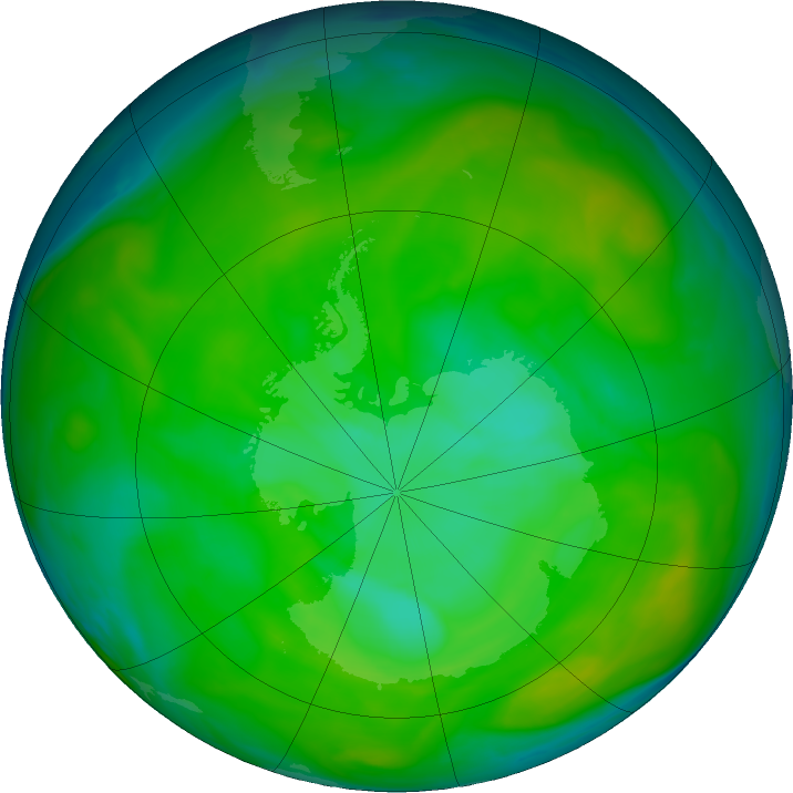 Antarctic ozone map for 11 December 2019